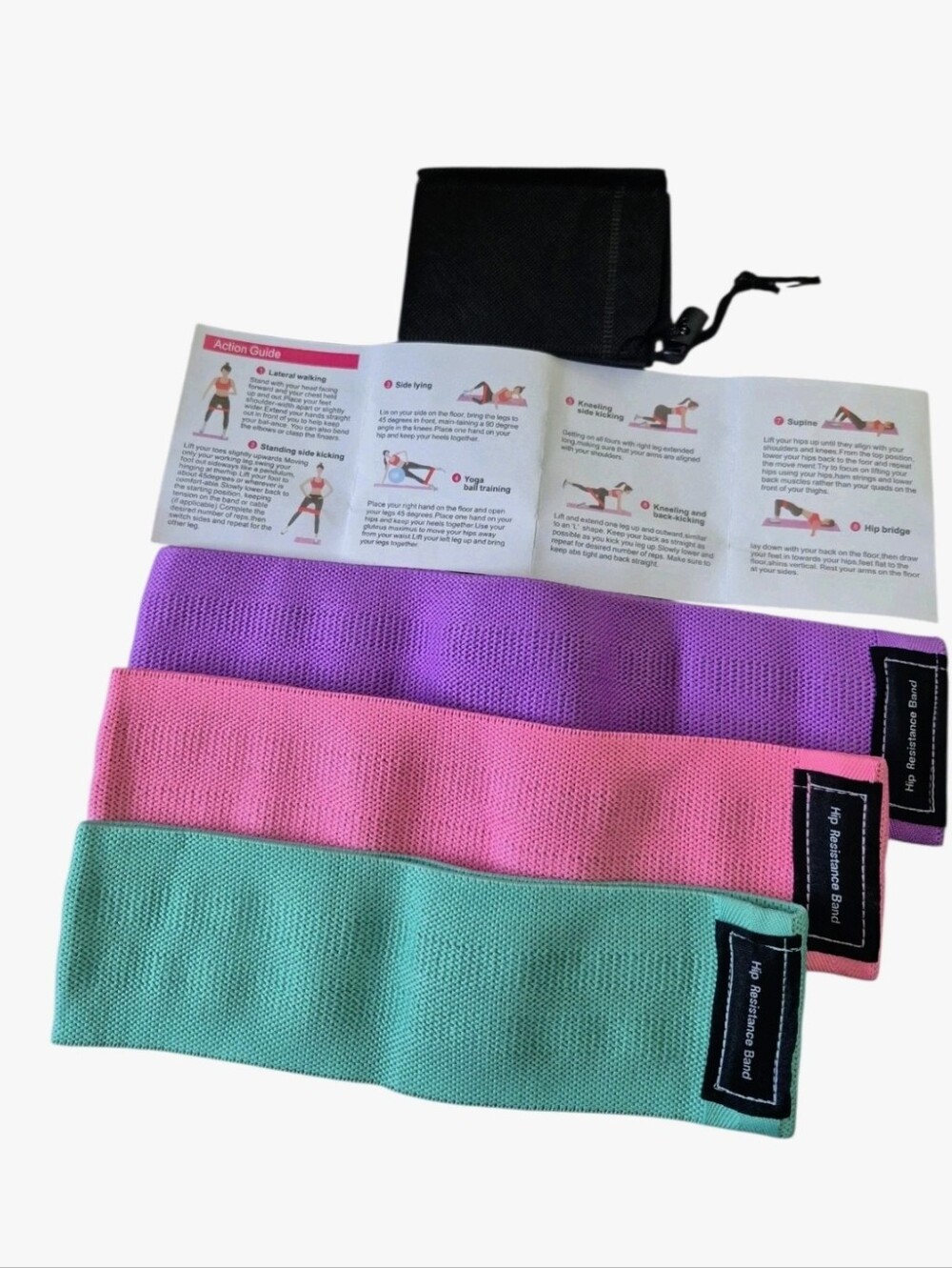 Resistance Fabric Hip Bands Set - Purple, Pink & Teal - Heavy Duty 3 Piece Bands